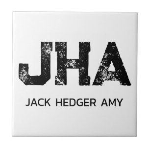 MINIMALIST BLACK THREE LETTER MONOGRAM NAME WHITE TILE