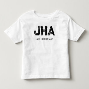 MINIMALIST BLACK THREE LETTER MONOGRAM NAME WHITE TODDLER T-SHIRT