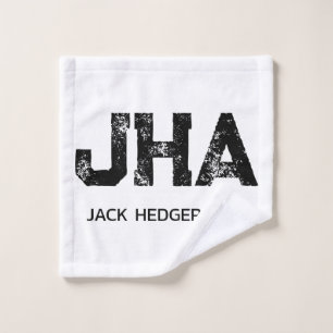 MINIMALIST BLACK THREE LETTER MONOGRAM NAME WHITE WASH CLOTH
