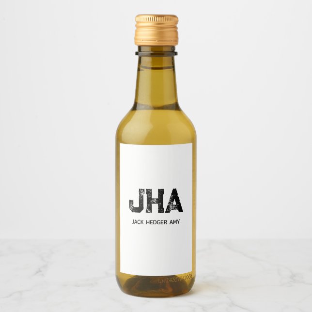 MINIMALIST BLACK THREE LETTER MONOGRAM NAME WHITE WINE LABEL (Front)