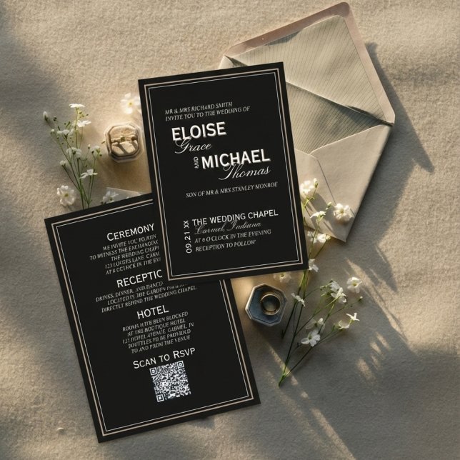 Minimalist Black Tie Formal Wedding Invitation (Invite guests to your formal affair with this Minimalist Black Tie Formal Wedding Invitation!)