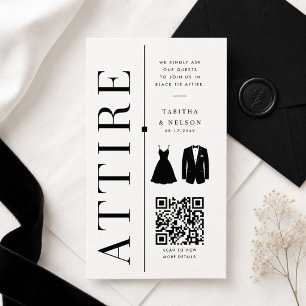 Minimalist Black Tie Wedding QR Code Dress Enclosure Card