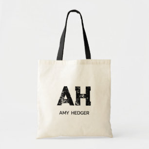 MINIMALIST BLACK TWO LETTER MONOGRAM NAME NATURAL TOTE BAG