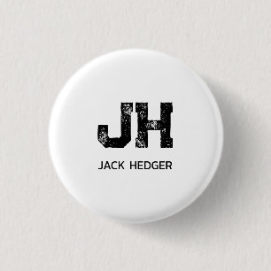 MINIMALIST BLACK TWO LETTER MONOGRAM NAME WHITE 1 INCH ROUND BUTTON