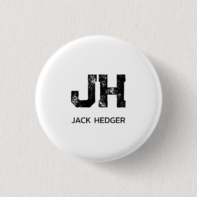 MINIMALIST BLACK TWO LETTER MONOGRAM NAME WHITE 1 INCH ROUND BUTTON (Front)