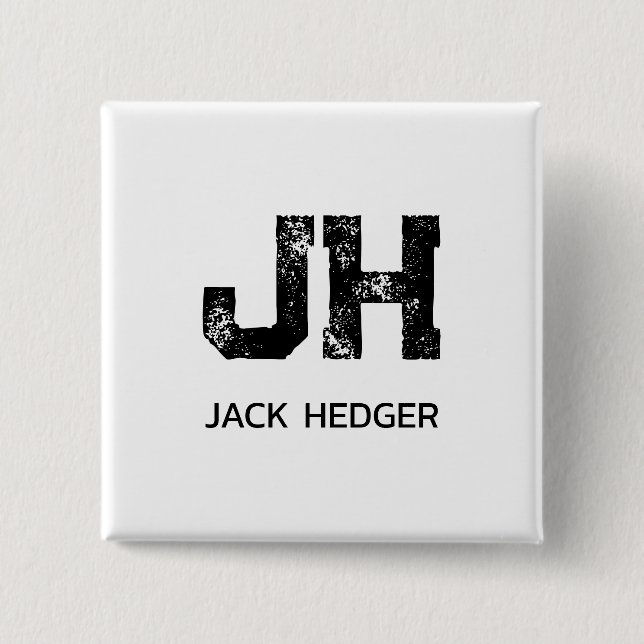 MINIMALIST BLACK TWO LETTER MONOGRAM NAME WHITE 2 INCH SQUARE BUTTON (Front)