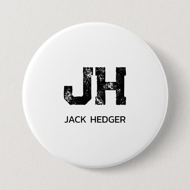 MINIMALIST BLACK TWO LETTER MONOGRAM NAME WHITE 3 INCH ROUND BUTTON (Front)
