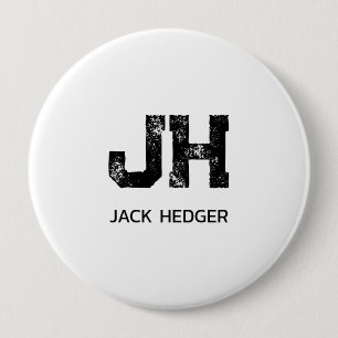 MINIMALIST BLACK TWO LETTER MONOGRAM NAME WHITE 4 INCH ROUND BUTTON
