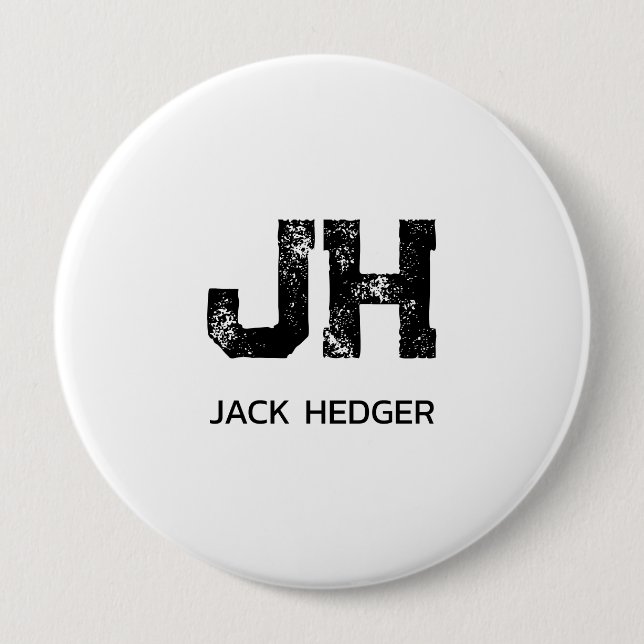 MINIMALIST BLACK TWO LETTER MONOGRAM NAME WHITE 4 INCH ROUND BUTTON (Front)