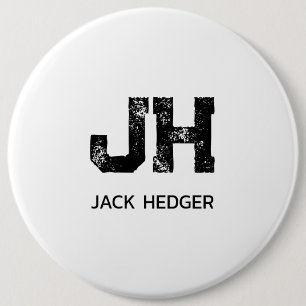 MINIMALIST BLACK TWO LETTER MONOGRAM NAME WHITE 6 INCH ROUND BUTTON
