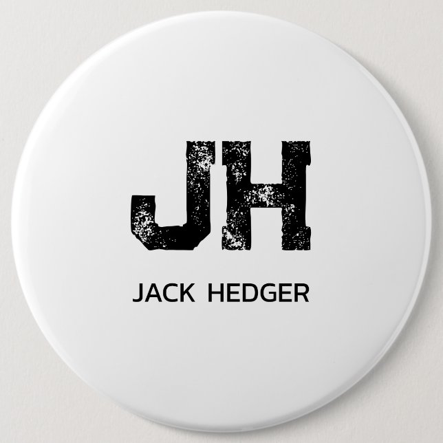 MINIMALIST BLACK TWO LETTER MONOGRAM NAME WHITE 6 INCH ROUND BUTTON (Front)