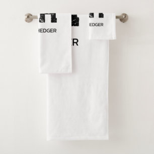 MINIMALIST BLACK TWO LETTER MONOGRAM NAME WHITE BATH TOWEL SET