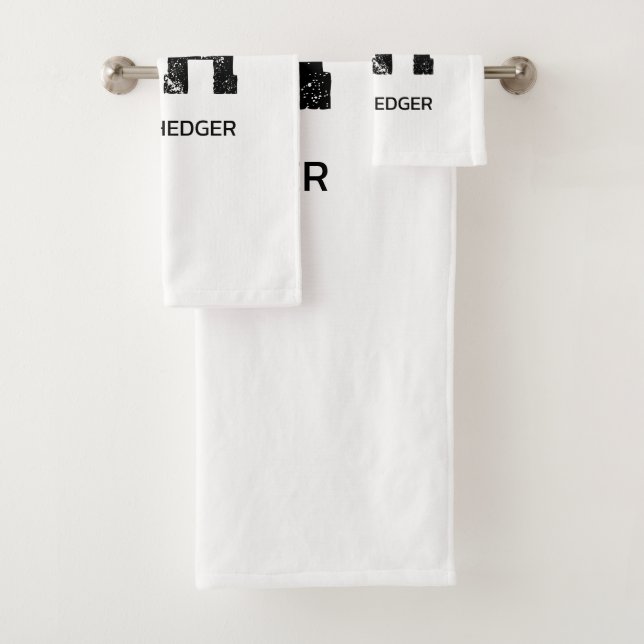 MINIMALIST BLACK TWO LETTER MONOGRAM NAME WHITE BATH TOWEL SET (Insitu)