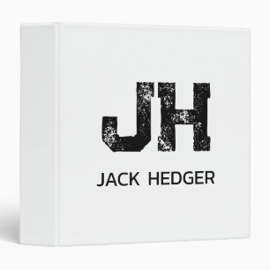 MINIMALIST BLACK TWO LETTER MONOGRAM NAME WHITE BINDER