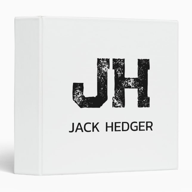 MINIMALIST BLACK TWO LETTER MONOGRAM NAME WHITE BINDER (Front/Spine)
