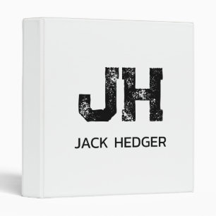 MINIMALIST BLACK TWO LETTER MONOGRAM NAME WHITE BINDER