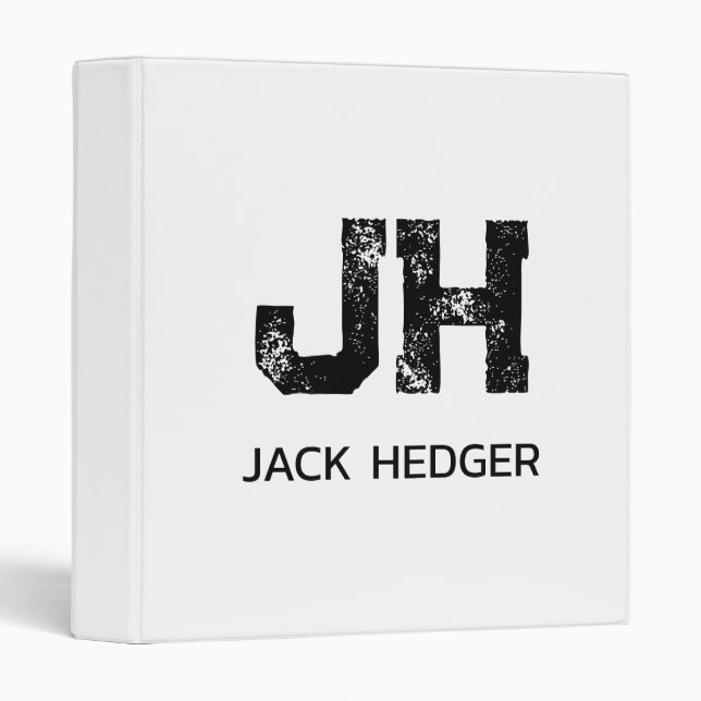 MINIMALIST BLACK TWO LETTER MONOGRAM NAME WHITE BINDER (Front/Spine)