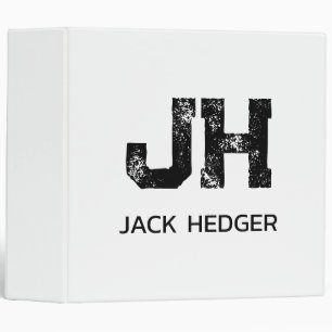 MINIMALIST BLACK TWO LETTER MONOGRAM NAME WHITE BINDER