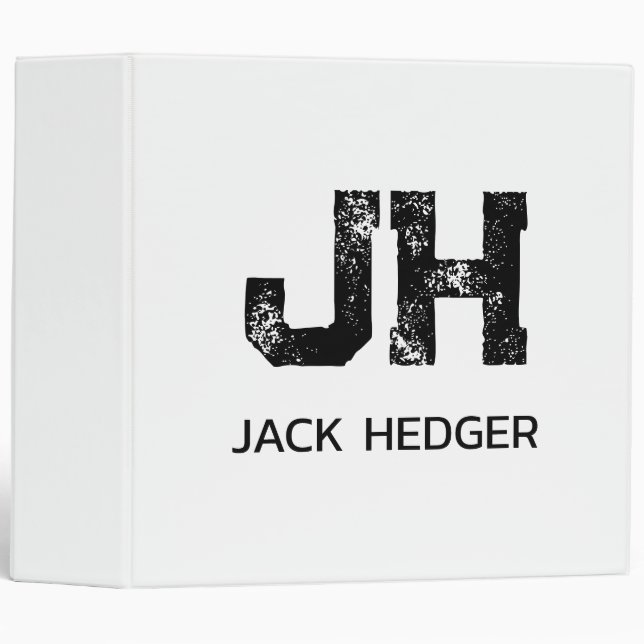MINIMALIST BLACK TWO LETTER MONOGRAM NAME WHITE BINDER (Front/Spine)