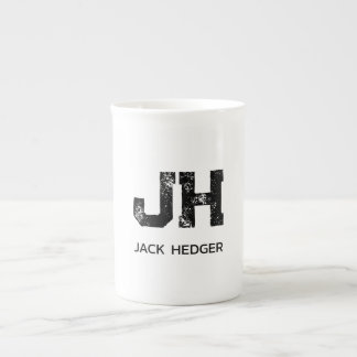 MINIMALIST BLACK TWO LETTER MONOGRAM NAME WHITE BONE CHINA MUG