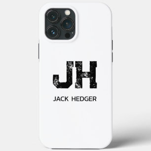 MINIMALIST BLACK TWO LETTER MONOGRAM NAME WHITE iPhone 13 PRO MAX CASE