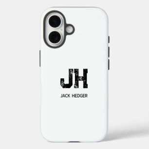 MINIMALIST BLACK TWO LETTER MONOGRAM NAME WHITE iPhone 16 CASE