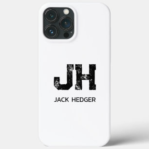 MINIMALIST BLACK TWO LETTER MONOGRAM NAME WHITE iPhone 13 PRO MAX CASE