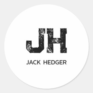 MINIMALIST BLACK TWO LETTER MONOGRAM NAME WHITE CLASSIC ROUND STICKER