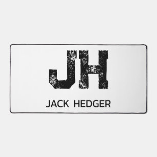 MINIMALIST BLACK TWO LETTER MONOGRAM NAME WHITE DESK MAT