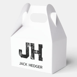 MINIMALIST BLACK TWO LETTER MONOGRAM NAME WHITE FAVOR BOX