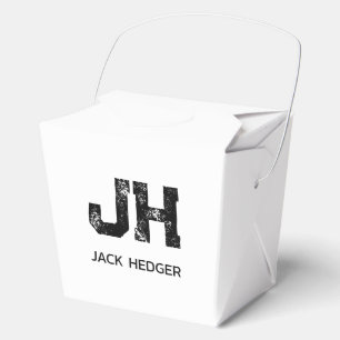 MINIMALIST BLACK TWO LETTER MONOGRAM NAME WHITE FAVOR BOX