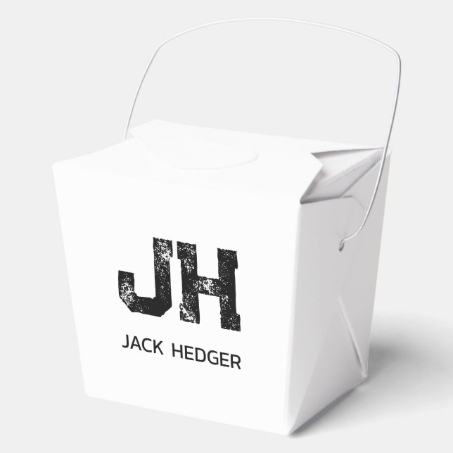 MINIMALIST BLACK TWO LETTER MONOGRAM NAME WHITE FAVOR BOX (Front)