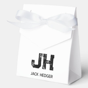 MINIMALIST BLACK TWO LETTER MONOGRAM NAME WHITE FAVOR BOX