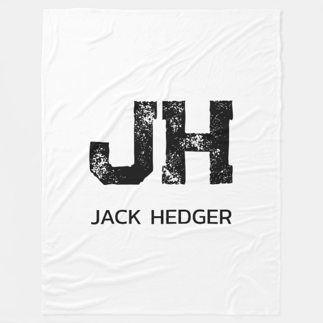 MINIMALIST BLACK TWO LETTER MONOGRAM NAME WHITE FLEECE BLANKET (Front)