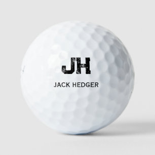 MINIMALIST BLACK TWO LETTER MONOGRAM NAME WHITE GOLF BALLS