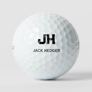 MINIMALIST BLACK TWO LETTER MONOGRAM NAME WHITE GOLF BALLS