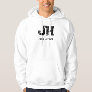MINIMALIST BLACK TWO LETTER MONOGRAM NAME WHITE HOODIE