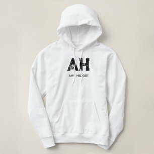MINIMALIST BLACK TWO LETTER MONOGRAM NAME WHITE HOODIE
