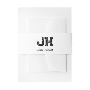 MINIMALIST BLACK TWO LETTER MONOGRAM NAME WHITE INVITATION BELLY BAND