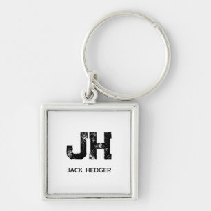 MINIMALIST BLACK TWO LETTER MONOGRAM NAME WHITE KEYCHAIN