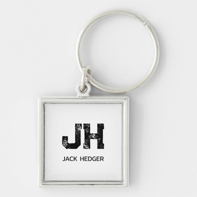 MINIMALIST BLACK TWO LETTER MONOGRAM NAME WHITE KEYCHAIN (Front)
