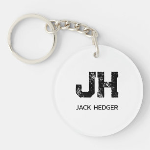 MINIMALIST BLACK TWO LETTER MONOGRAM NAME WHITE KEYCHAIN