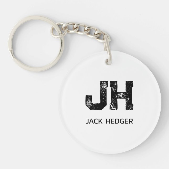 MINIMALIST BLACK TWO LETTER MONOGRAM NAME WHITE KEYCHAIN (Front)
