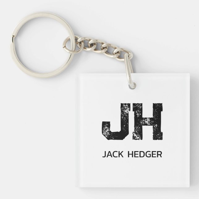 MINIMALIST BLACK TWO LETTER MONOGRAM NAME WHITE KEYCHAIN (Front)