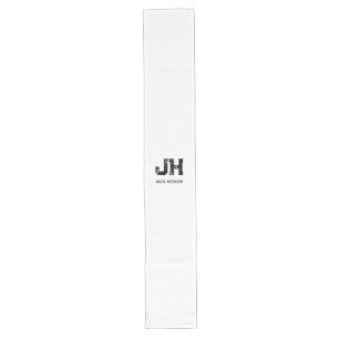 MINIMALIST BLACK TWO LETTER MONOGRAM NAME WHITE LONG TABLE RUNNER