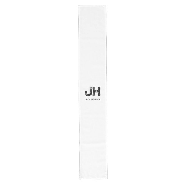 MINIMALIST BLACK TWO LETTER MONOGRAM NAME WHITE LONG TABLE RUNNER (Front)