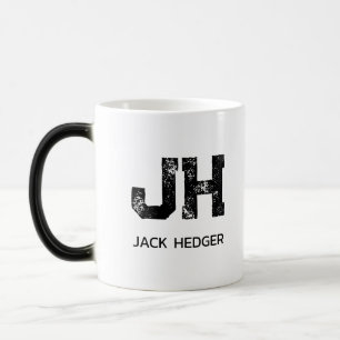 MINIMALIST BLACK TWO LETTER MONOGRAM NAME WHITE MAGIC MUG