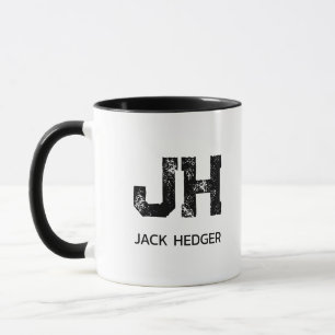 MINIMALIST BLACK TWO LETTER MONOGRAM NAME WHITE MUG