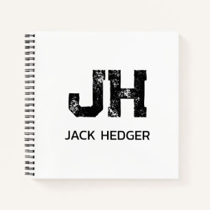 MINIMALIST BLACK TWO LETTER MONOGRAM NAME WHITE NOTEBOOK