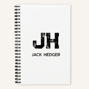 MINIMALIST BLACK TWO LETTER MONOGRAM NAME WHITE NOTEBOOK